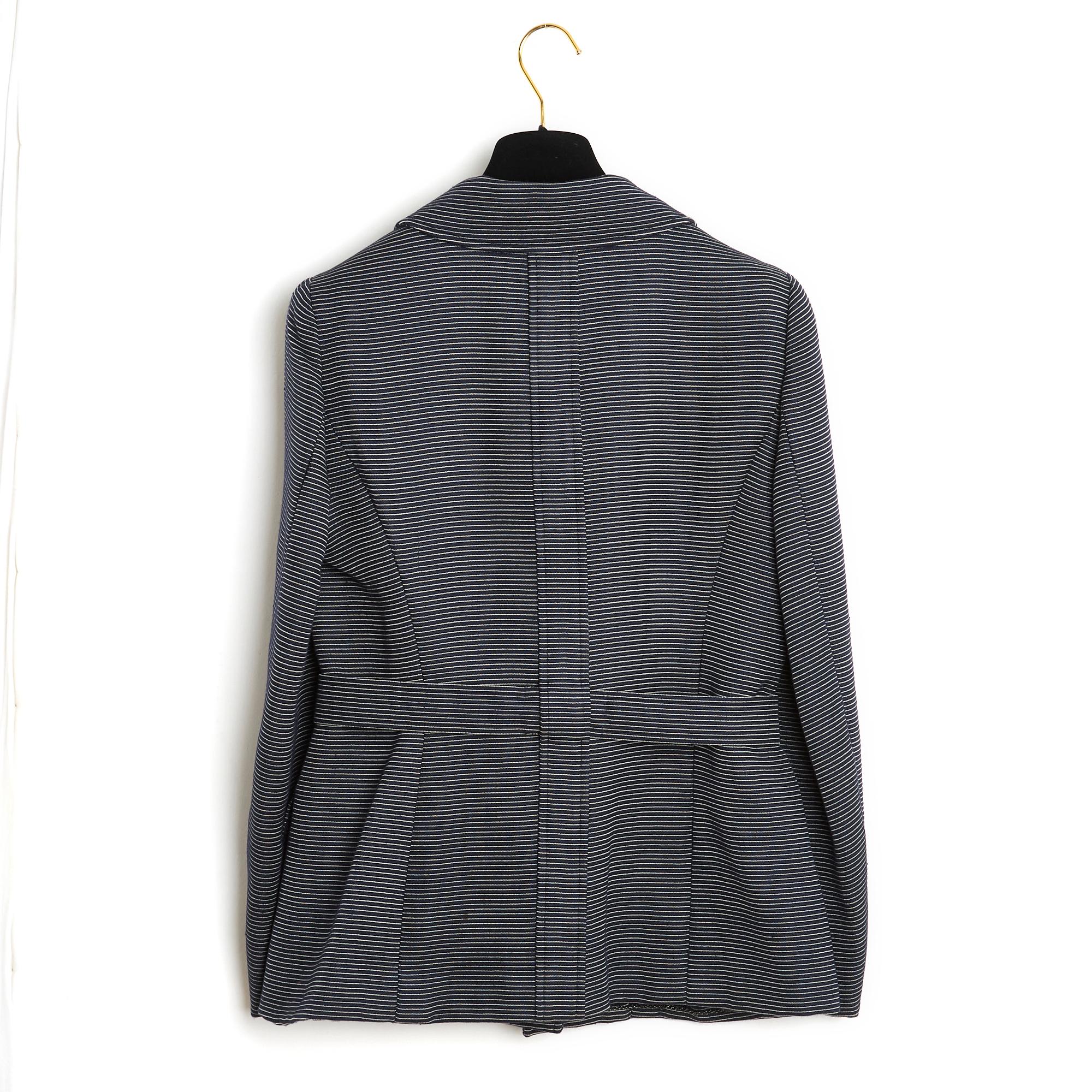 Chanel 01P Veste FR42 Pinstripe Navy Belt Jacket US12 1