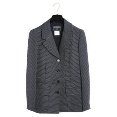 Chanel 01P Veste FR42 Pinstripe Navy Belt Jacket US12
