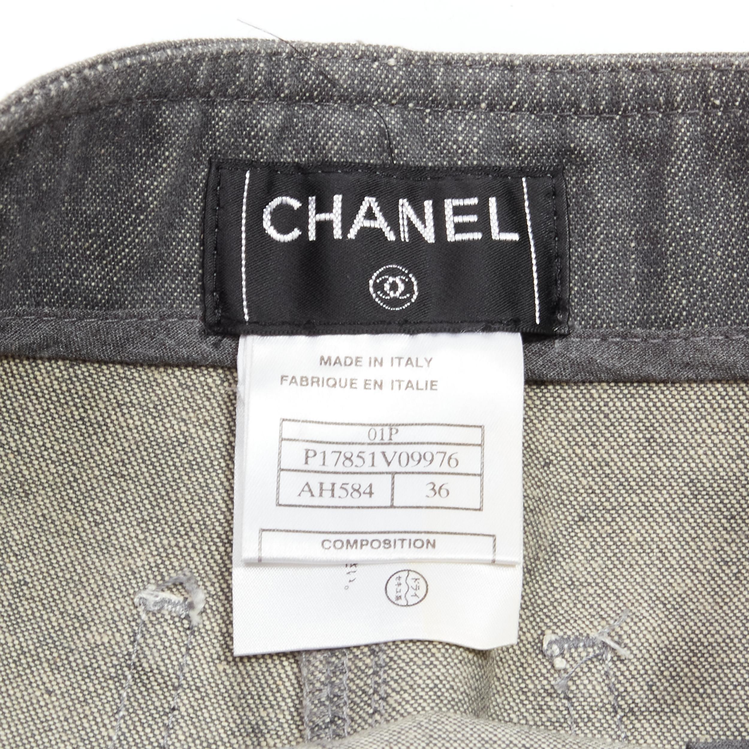 CHANEL 01P Vintage Runway CC rhinestone logo topstitch flared cargo pants FR36 S For Sale 3