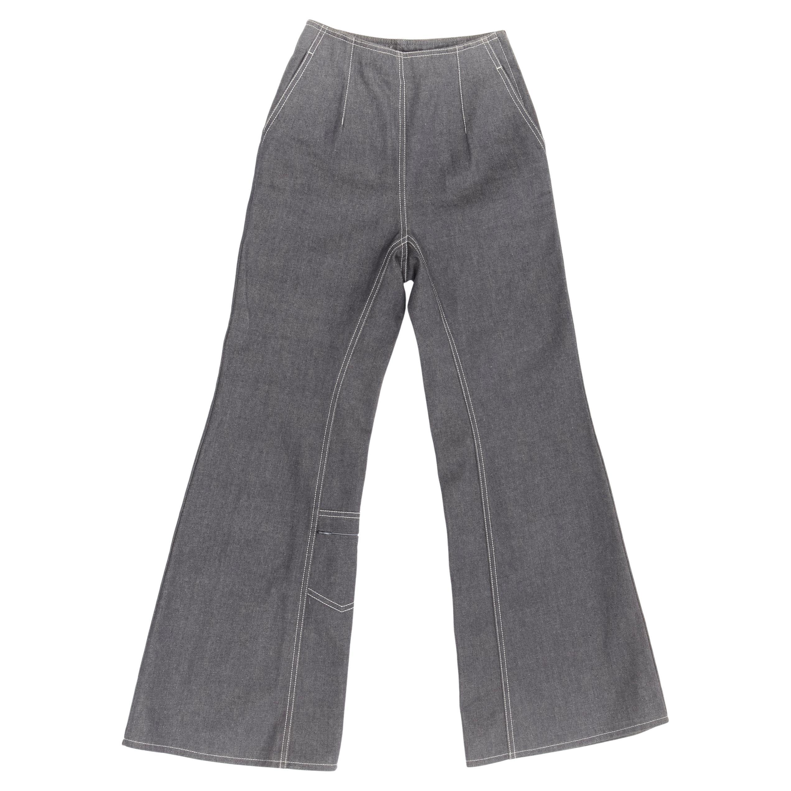 CHANEL 01P Vintage Runway CC rhinestone logo topstitch flared cargo pants FR36 S