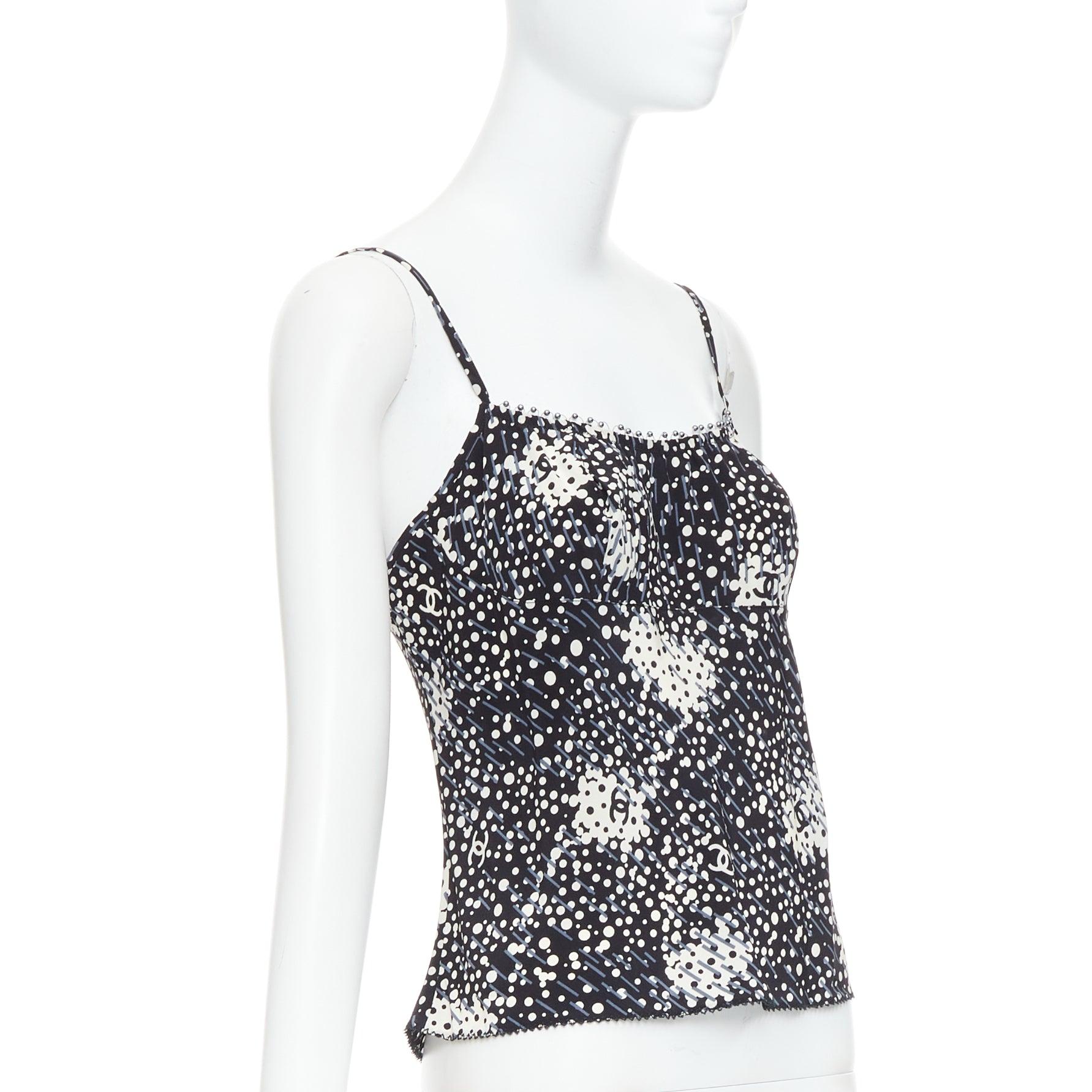 Nero Chanel 02A 100% seta con logo CC a pois e perle FR40 S in vendita
