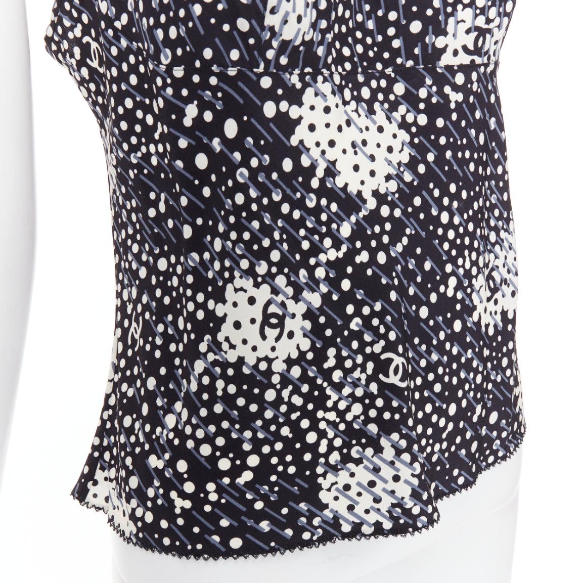 Chanel 02A 100% seta con logo CC a pois e perle FR40 S in vendita 2