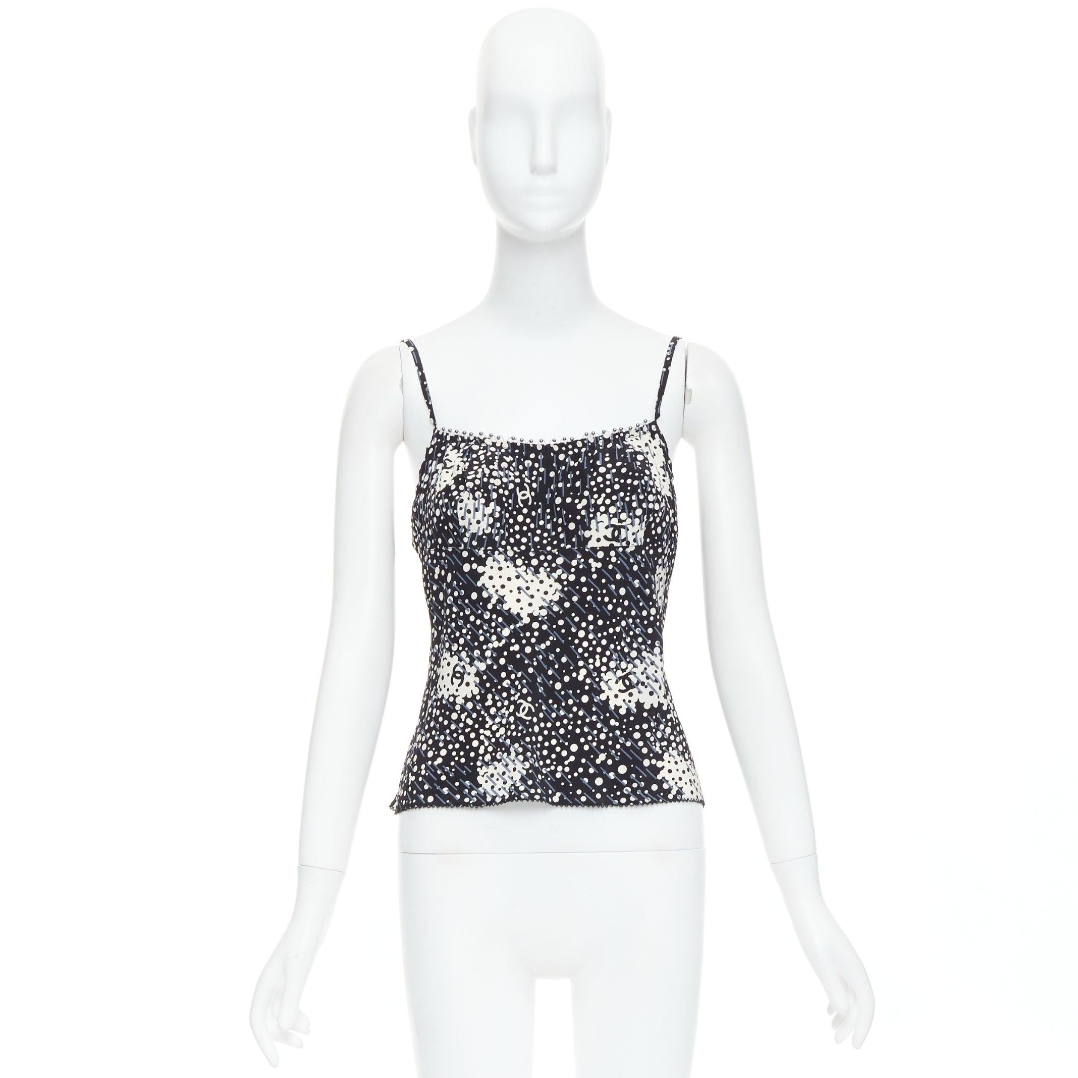 Chanel 02A 100% seta con logo CC a pois e perle FR40 S in vendita 4