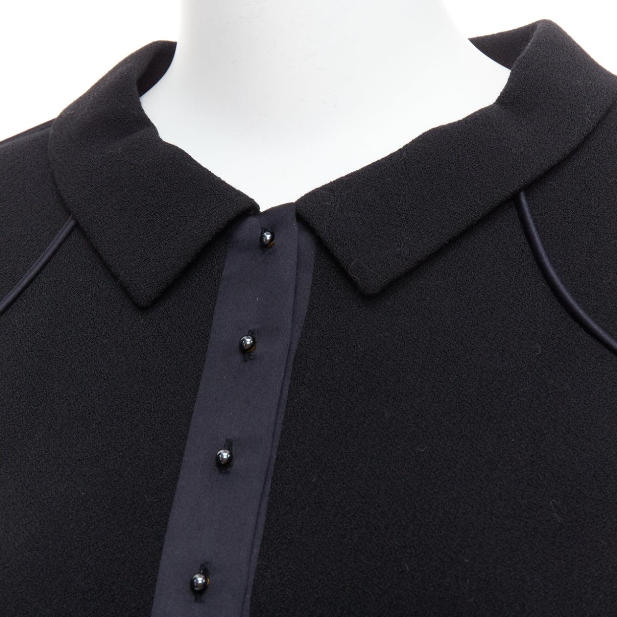 CHANEL 02A 100% wool black satin trim pearl stud buttons jacket FR36 S 3