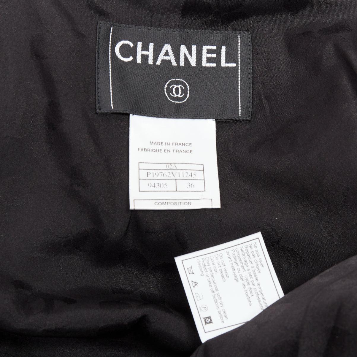 CHANEL 02A 100% wool black satin trim pearl stud buttons jacket FR36 S 4