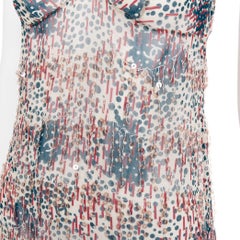 CHANEL 02A beige red sequin fringe applique sheer camisole FR38 M