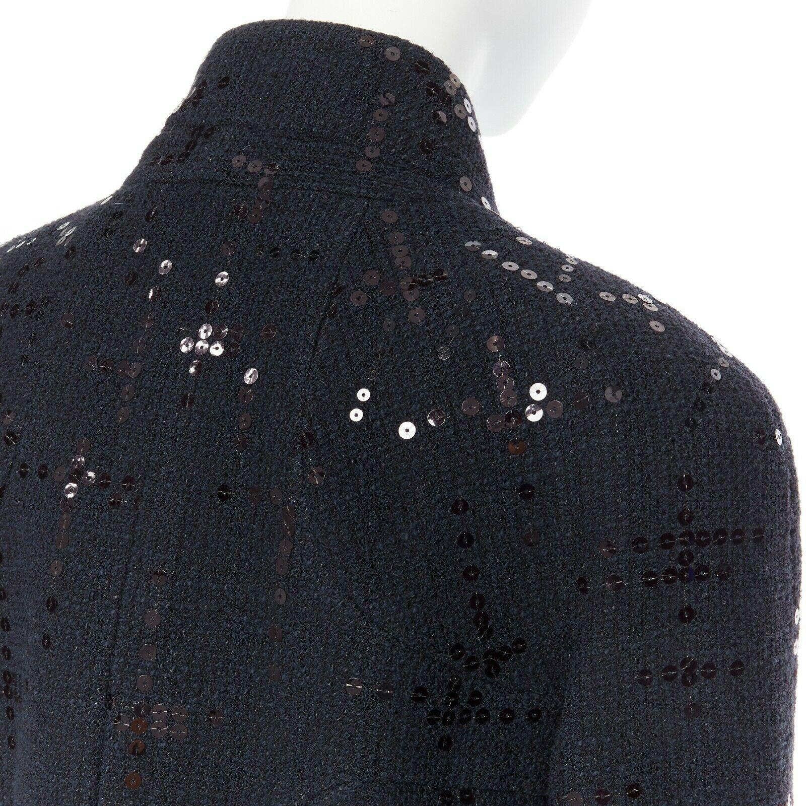 CHANEL 02A LBJ black sequinned. tweed high-neck tonal CC button jacket FR42 3