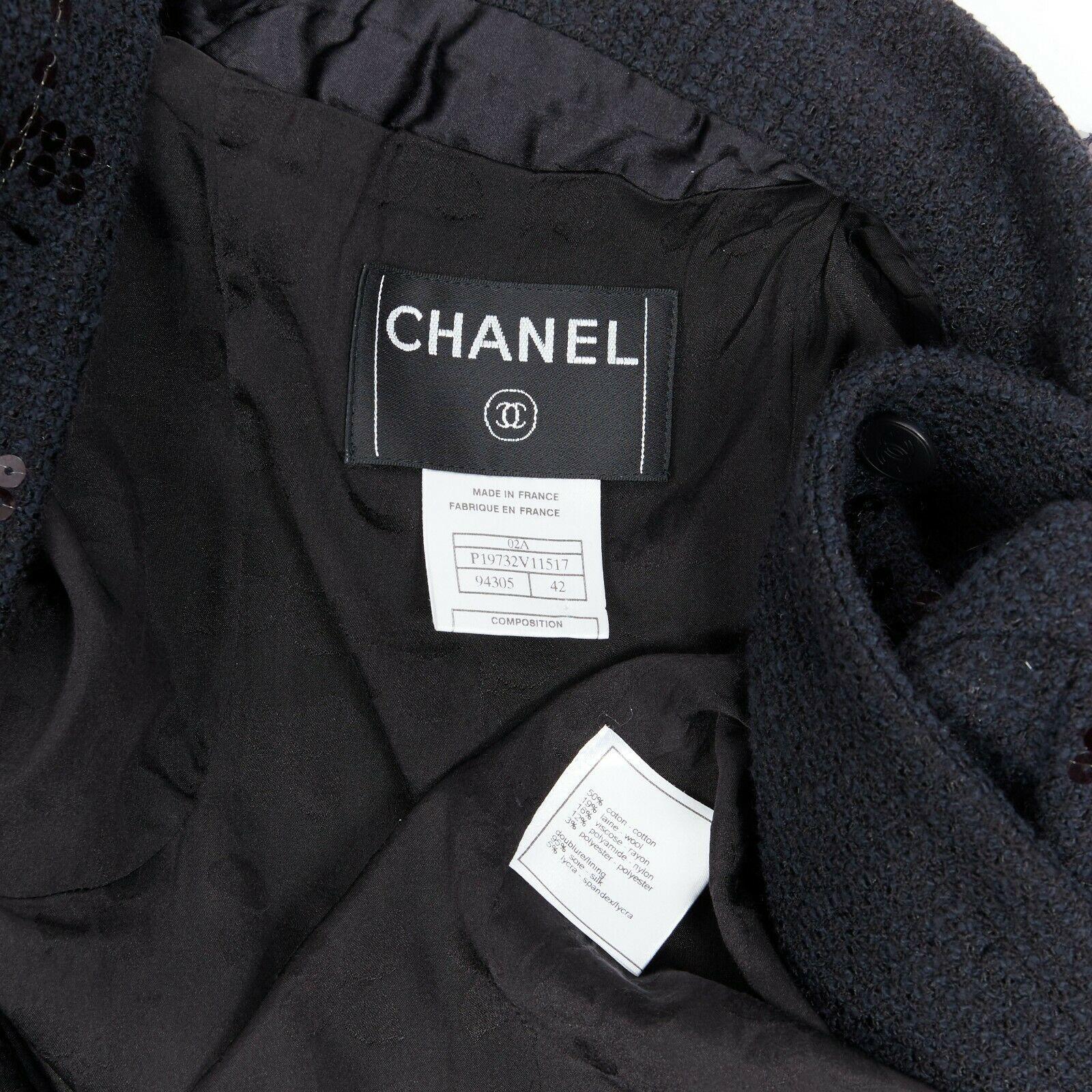 CHANEL 02A LBJ black sequinned. tweed high-neck tonal CC button jacket FR42 4