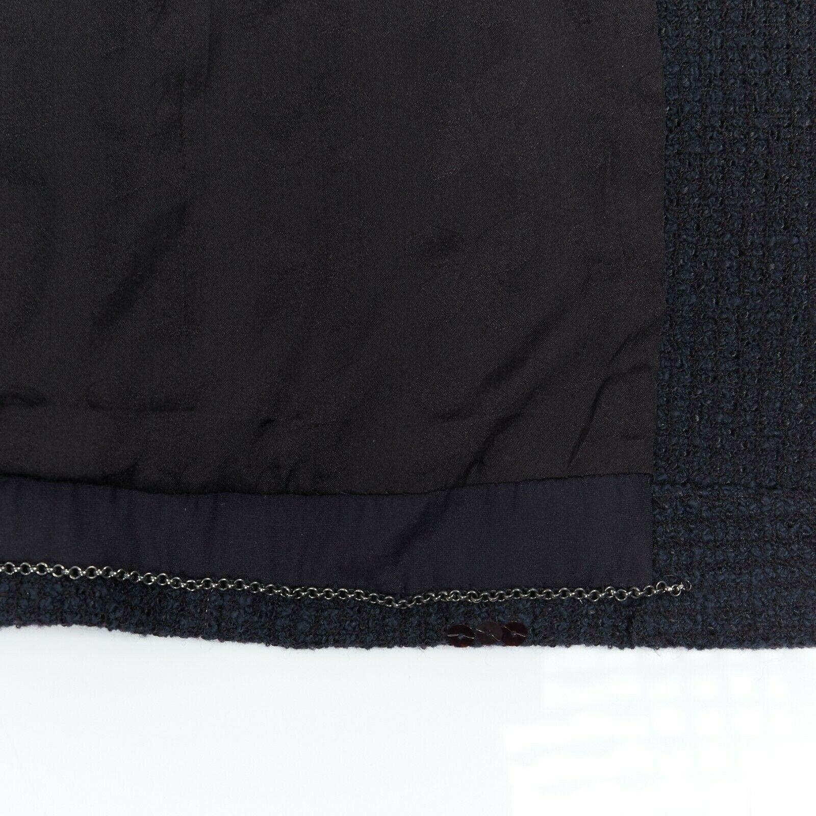 CHANEL 02A LBJ black sequinned. tweed high-neck tonal CC button jacket FR42 5