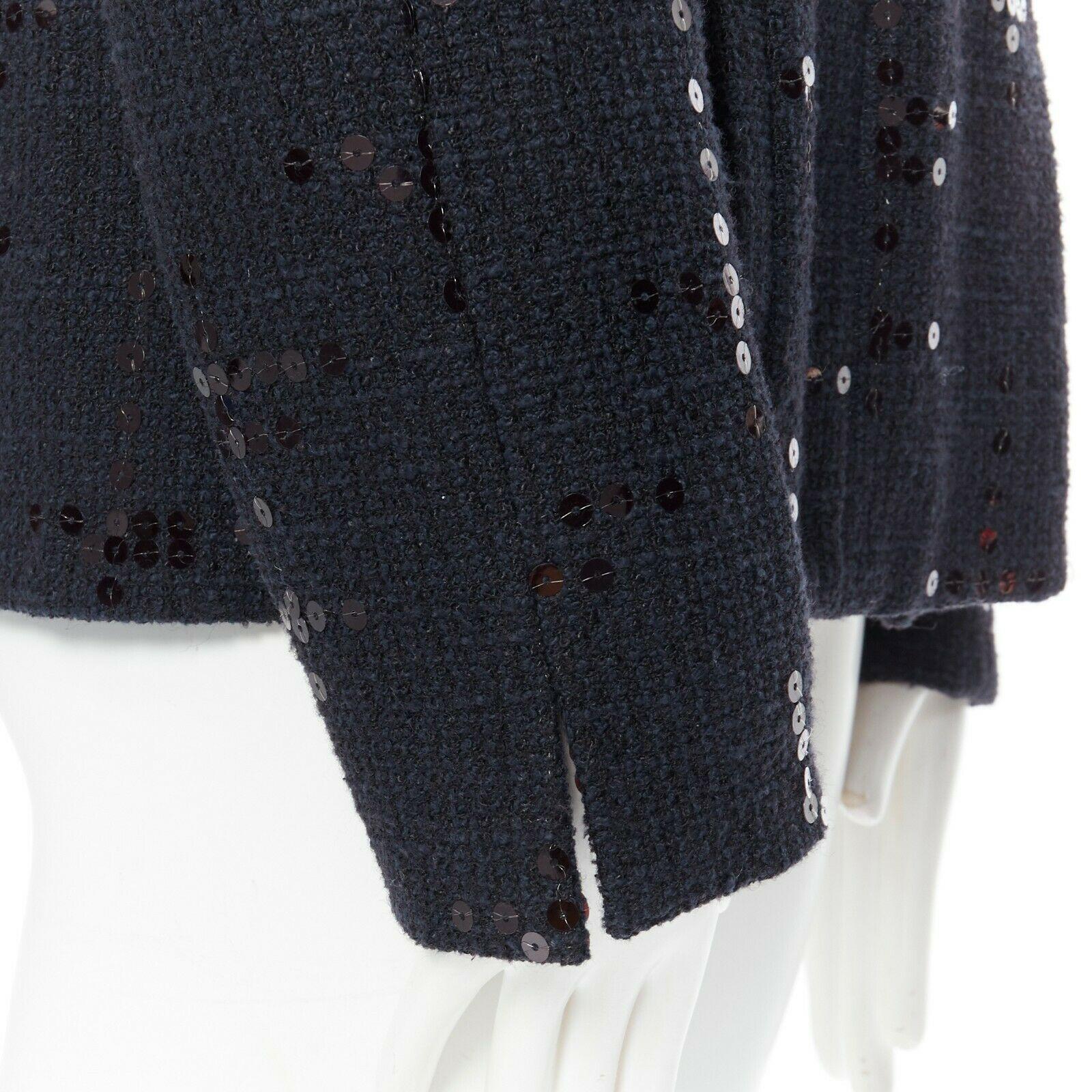 CHANEL 02A LBJ black sequinned. tweed high-neck tonal CC button jacket FR42 2