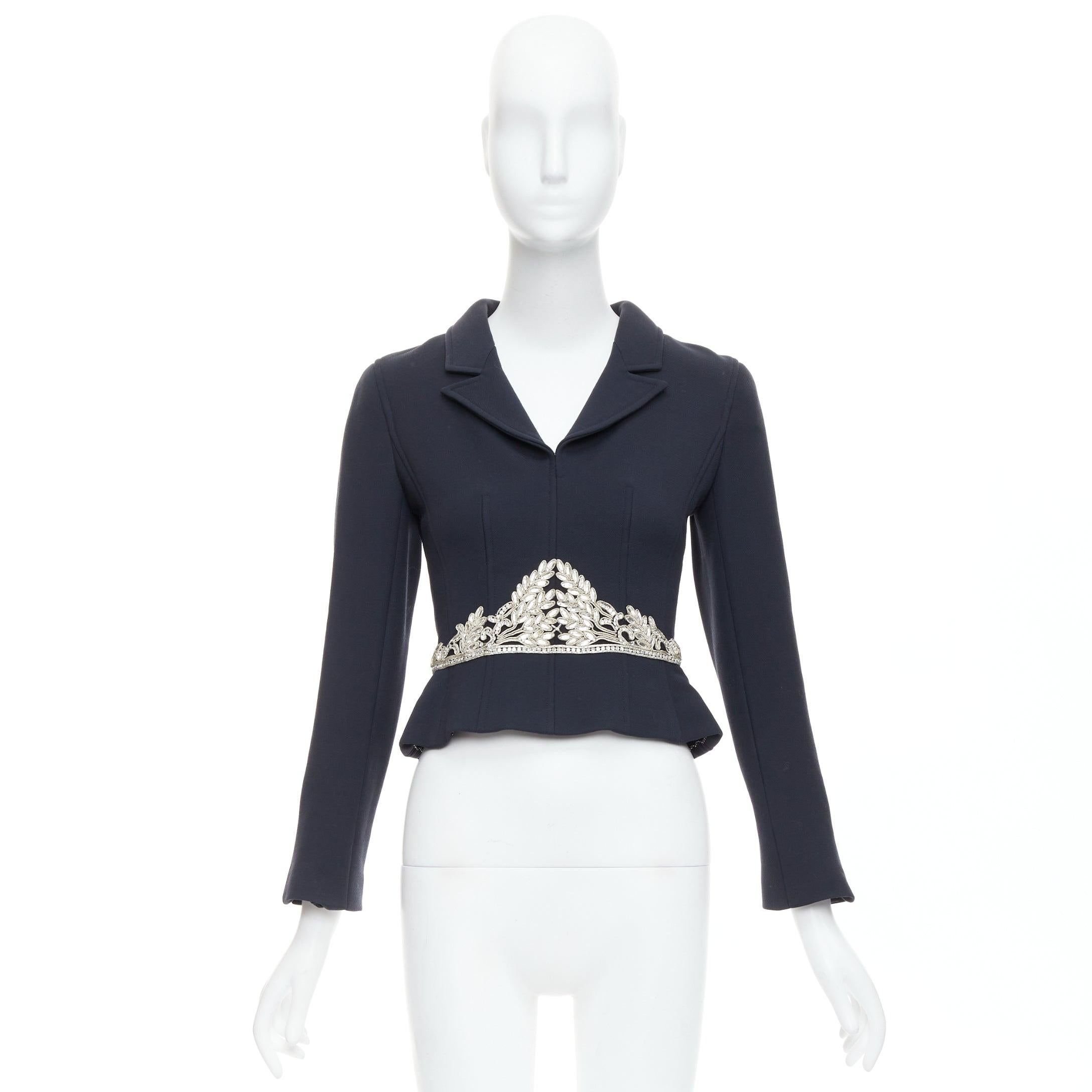 CHANEL 02A Runway black wool silver maharaja rhinestone cropped jacket FR36 S 6