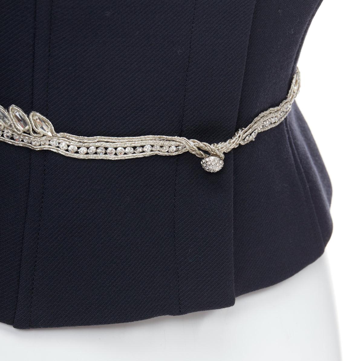 CHANEL 02A Runway black wool silver maharaja rhinestone cropped jacket FR36 S 2