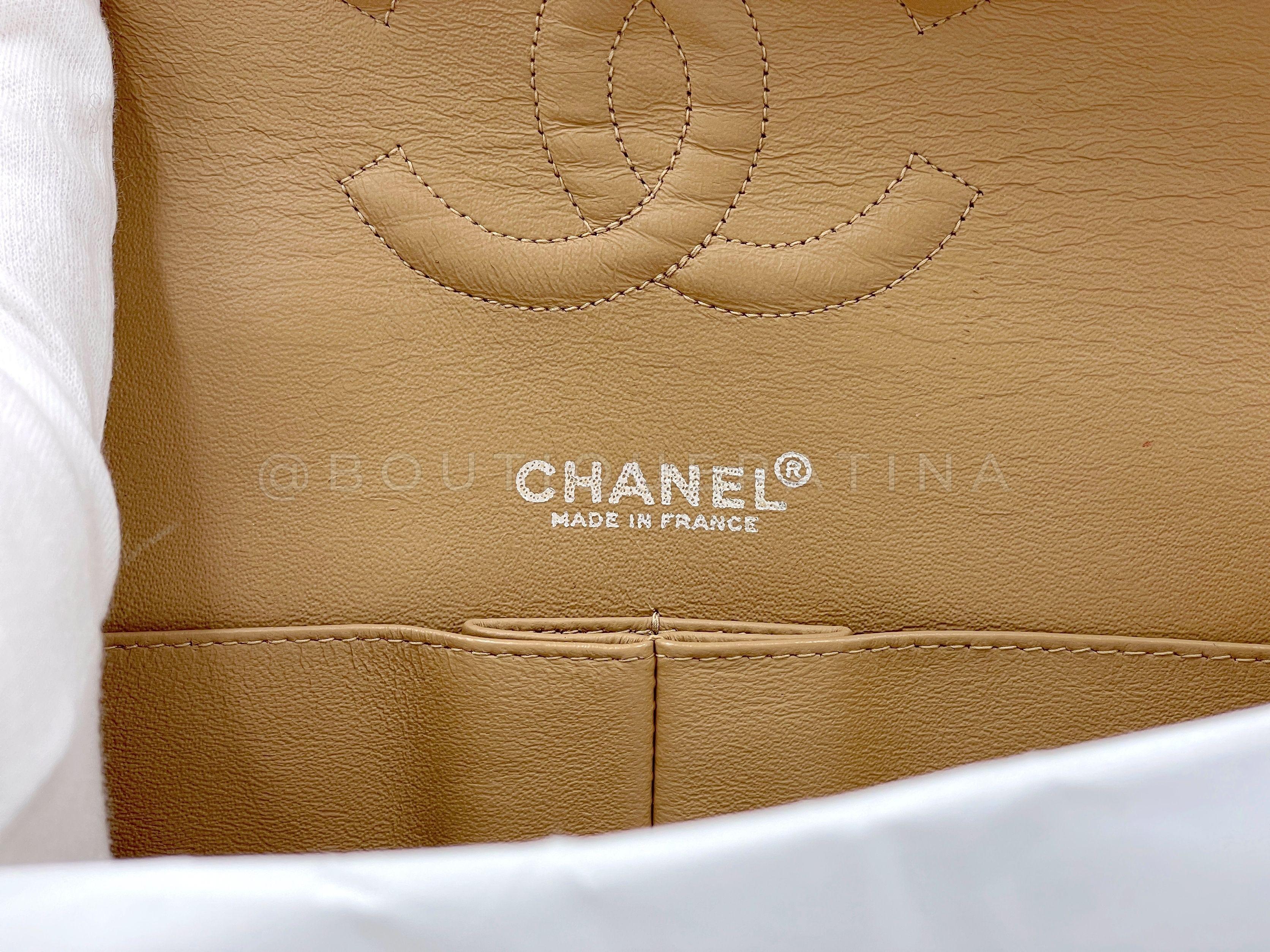 Chanel 02A Vintage Beige Caviar Medium Classic Double Flap Bag 24k GHW 64907 For Sale 7