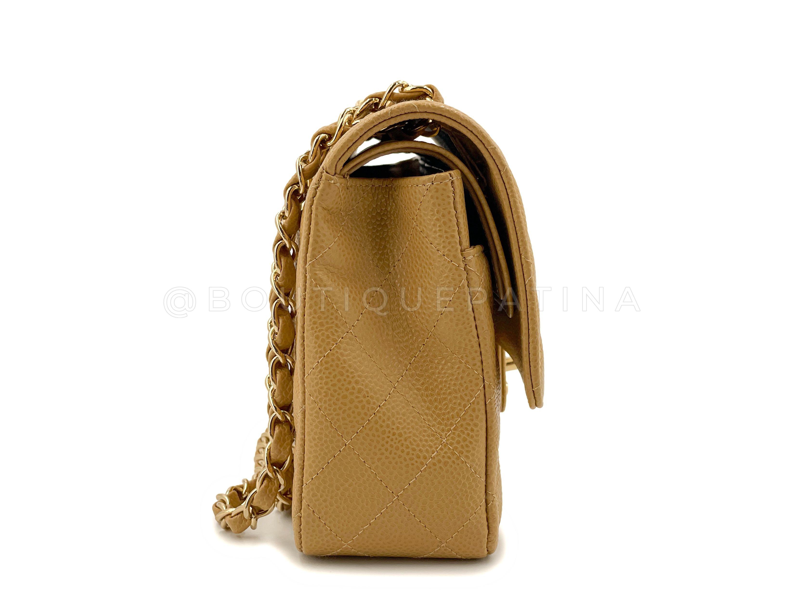 Women's Chanel 02A Vintage Beige Caviar Medium Classic Double Flap Bag 24k GHW 64907 For Sale