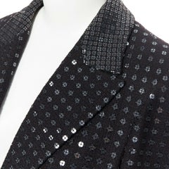 CHANEL 02C black sequinned tweed bejewel buttons swallowtail tuxedo jacket FR44