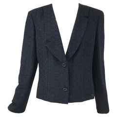 Chanel 02C Navy & Black Basket Weave Asymmetrical Collar Jacket