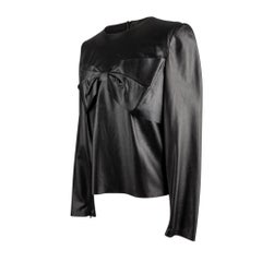 Chanel 02P Top Black Lambskin Front Bow Metallic Wash 40 / 6 NW