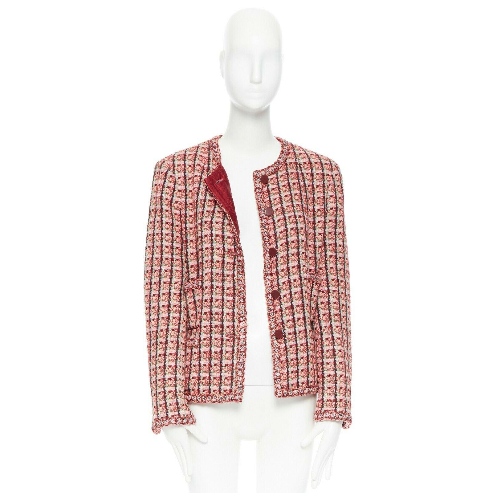 CHANEL 02P vintage multicolour pink green red tweed check 4 pocket jacket FR44
Brand: CHANEL
Designer: Karl Lagerfeld
Collection: 02P
Model Name / Style: Tweed jacket
Material: Acrylic and cotton
Color: Multicolour
Pattern: Check
Closure:
