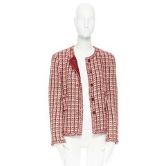 CHANEL 02P vintage multicolour pink green red tweed check 4 pocket jacket FR44