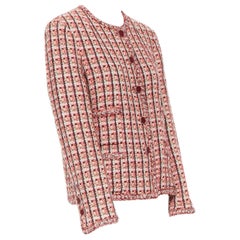 CHANEL 02P vintage multicolour pink green red tweed check 4 pocket jacket FR44