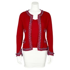 Chanel 03A Fall 2003 Red Cashmere Twin Sweater set