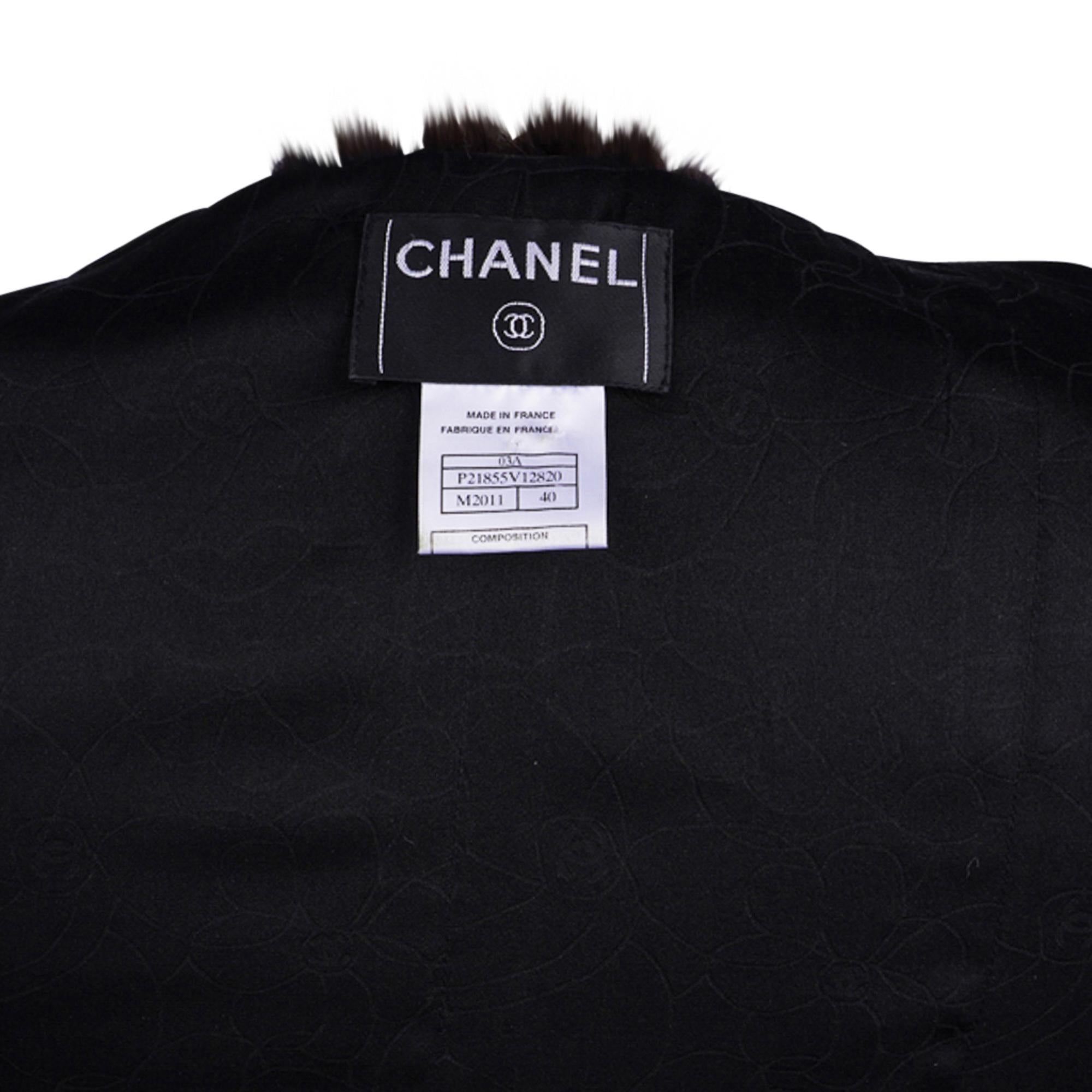 Chanel 03A Jacket Black Tweed Mink Trim Metallic Thread 40 / 6 3
