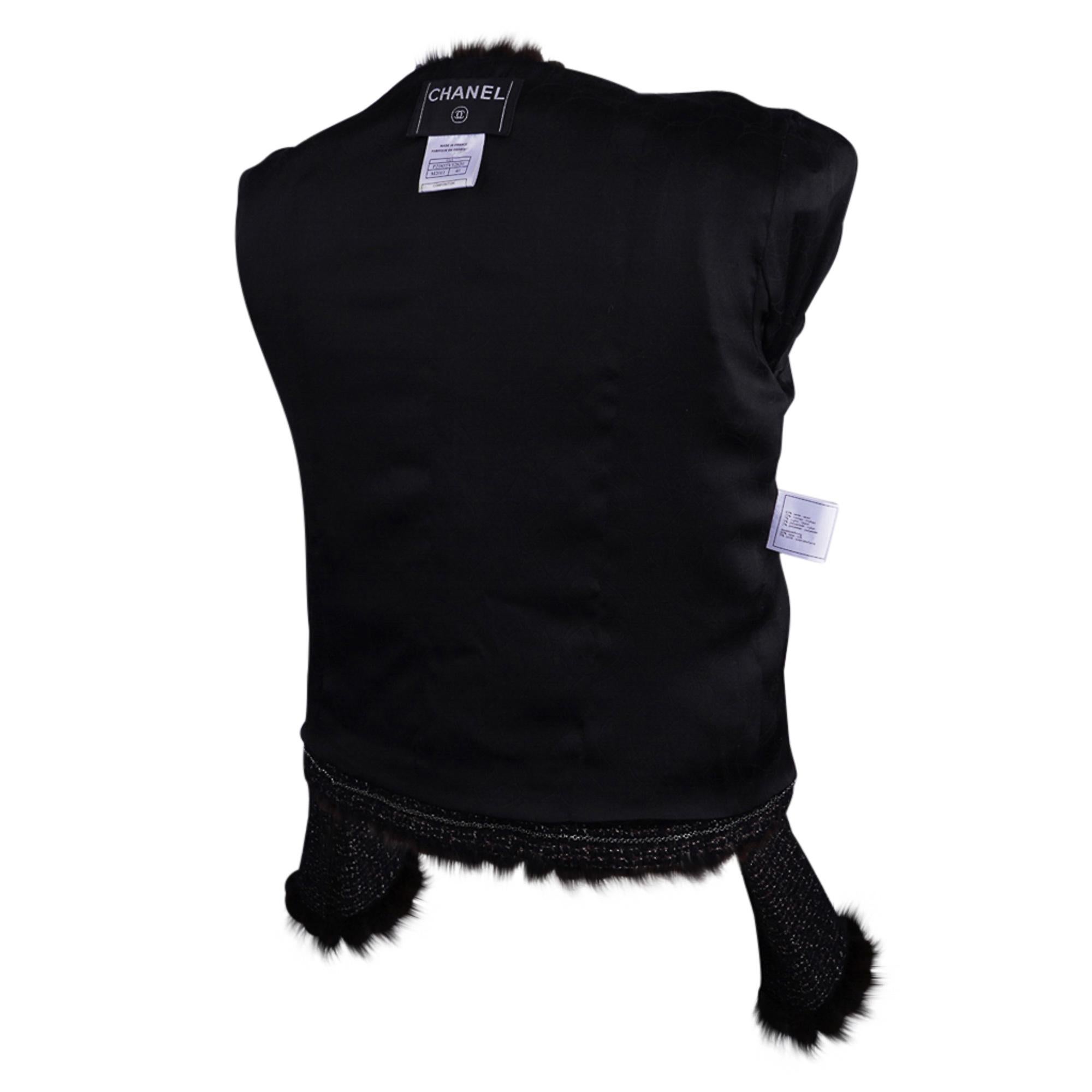Chanel 03A Jacket Black Tweed Mink Trim Metallic Thread 40 / 6 4