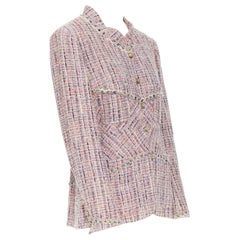 CHANEL 03A lavender multi-pastel tweed 4 pocket bias-cut mandarin jacket FR44