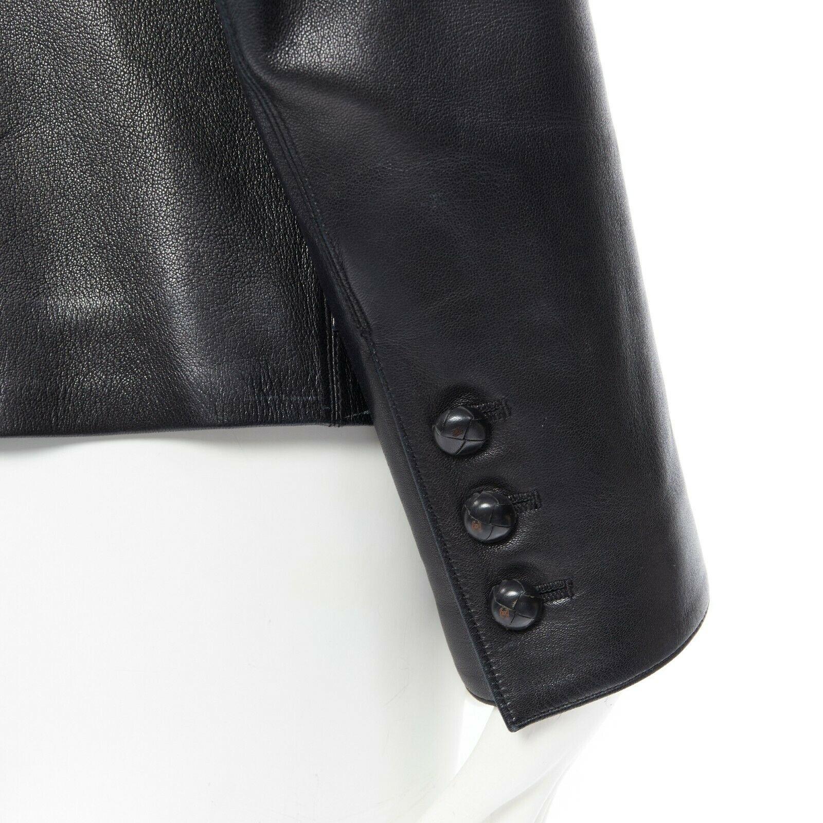 CHANEL 03A LBJ black 4 flap pocket panel constructed leather jacket FR40 2