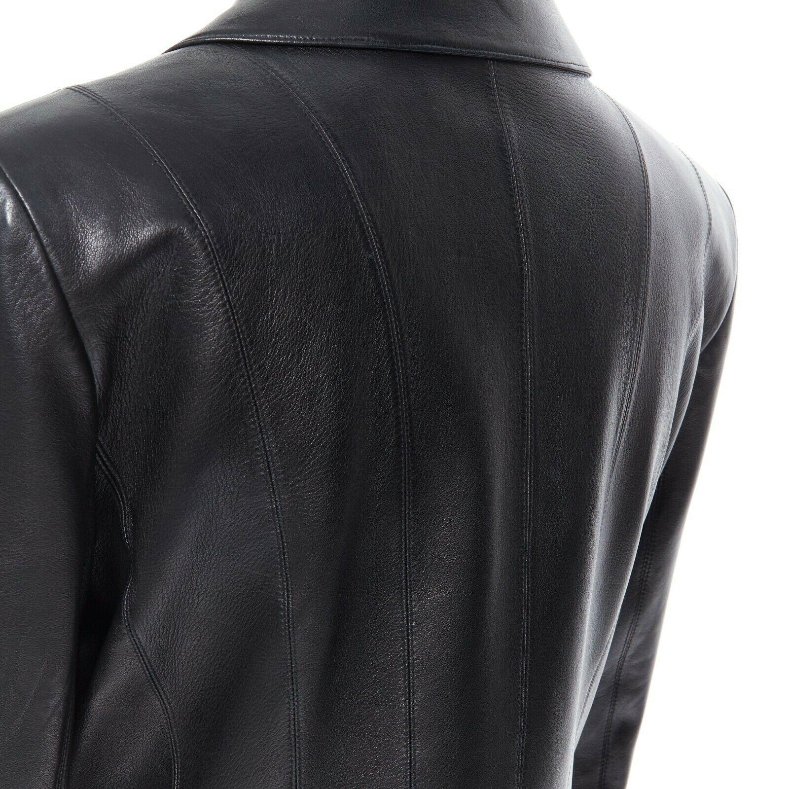 CHANEL 03A LBJ black 4 flap pocket panel constructed leather jacket FR40 3