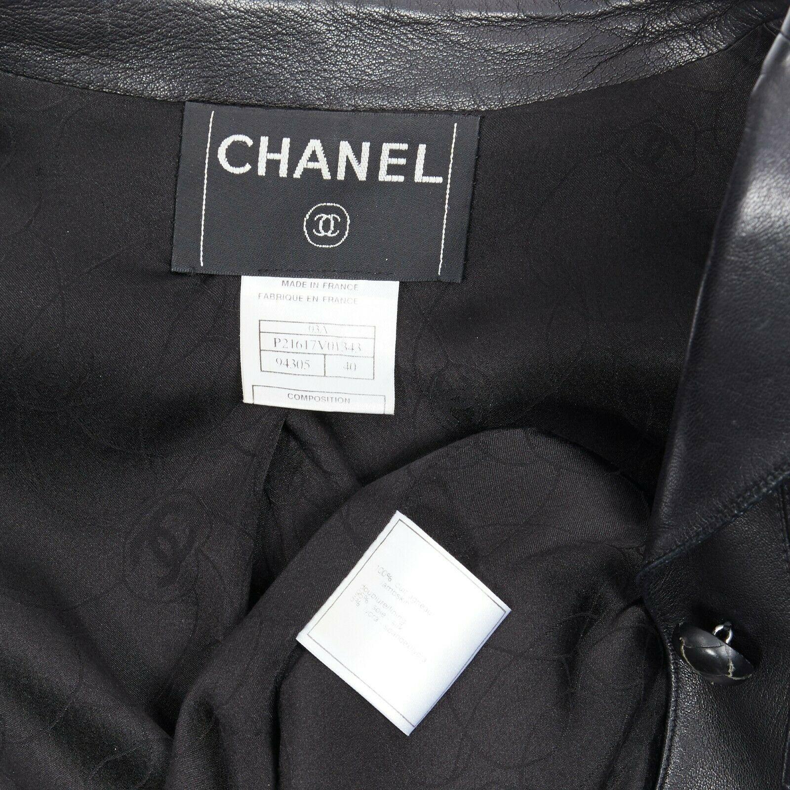 CHANEL 03A LBJ black 4 flap pocket panel constructed leather jacket FR40 4
