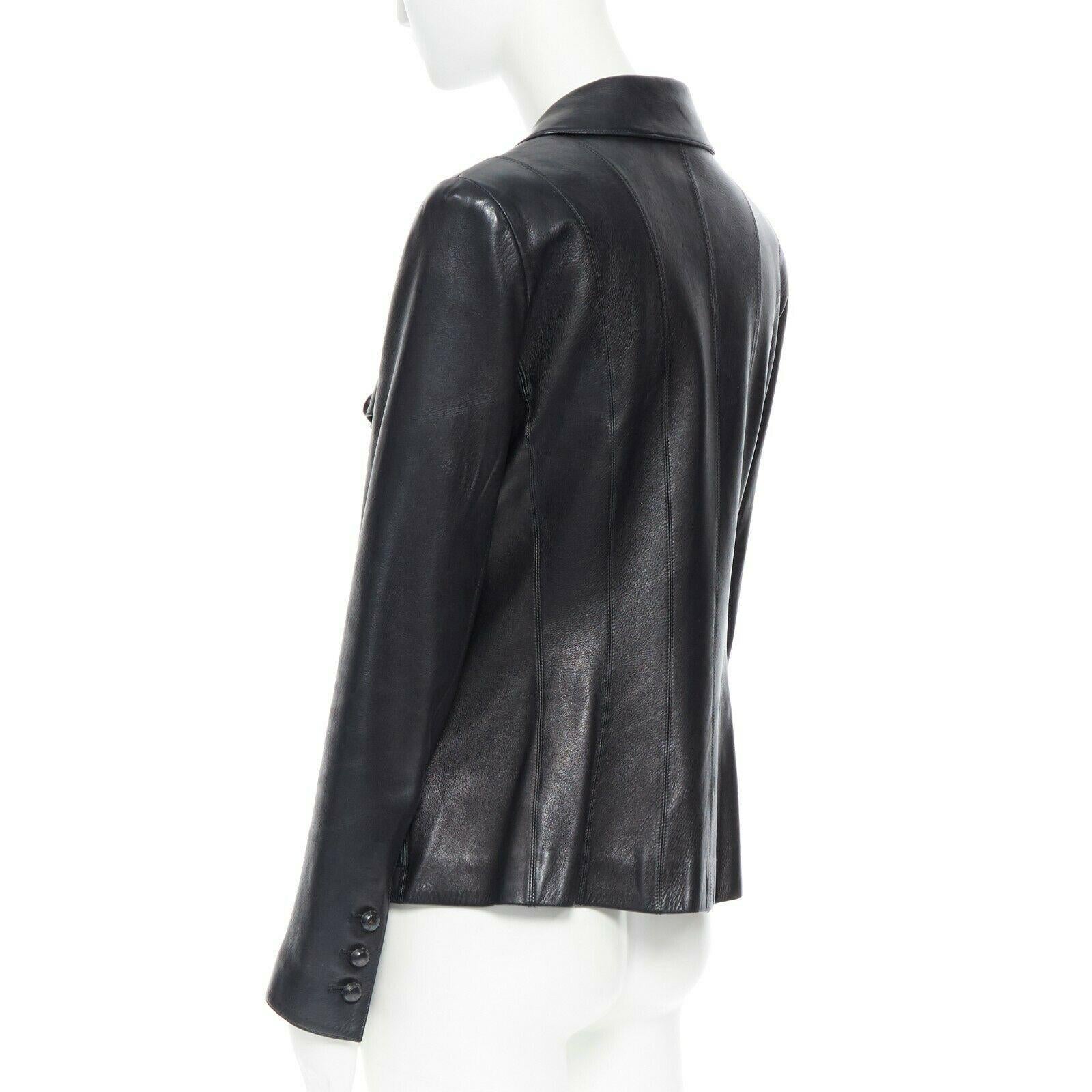 CHANEL 03A LBJ black 4 flap pocket panel constructed leather jacket FR40 In Excellent Condition In Hong Kong, NT