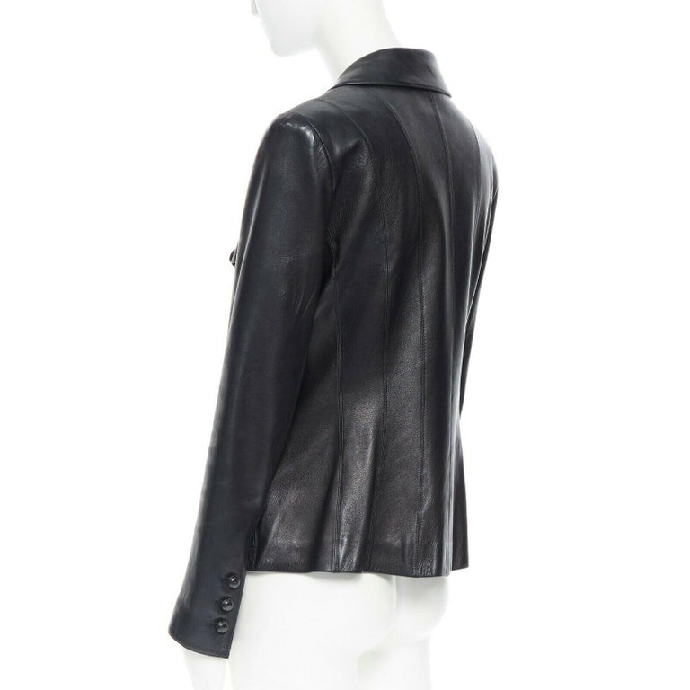 CHANEL 03A LBJ black 4 flap pocket panel constructed leather jacket ...