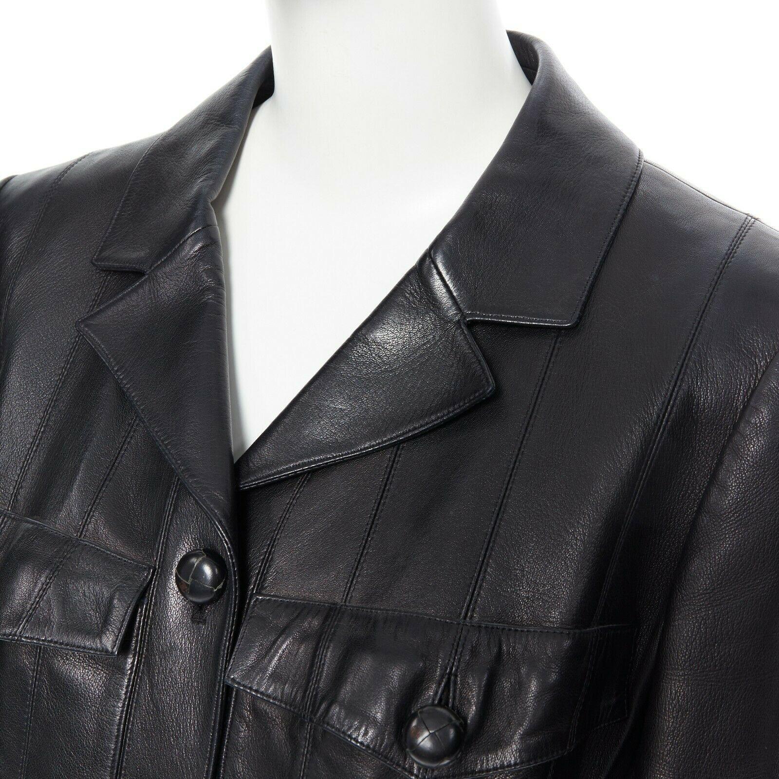 Women's CHANEL 03A LBJ black 4 flap pocket panel constructed leather jacket FR40