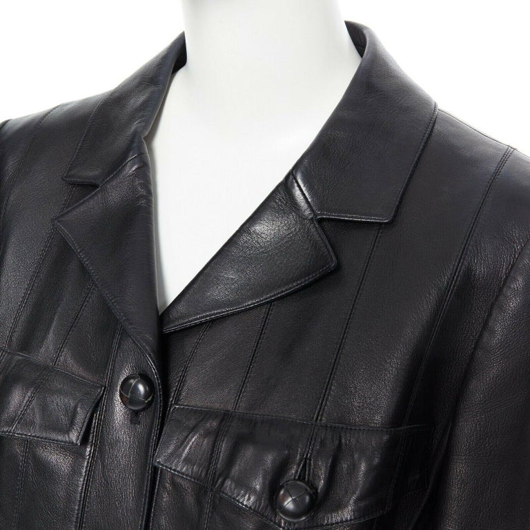 CHANEL 03A LBJ black 4 flap pocket panel constructed leather jacket ...