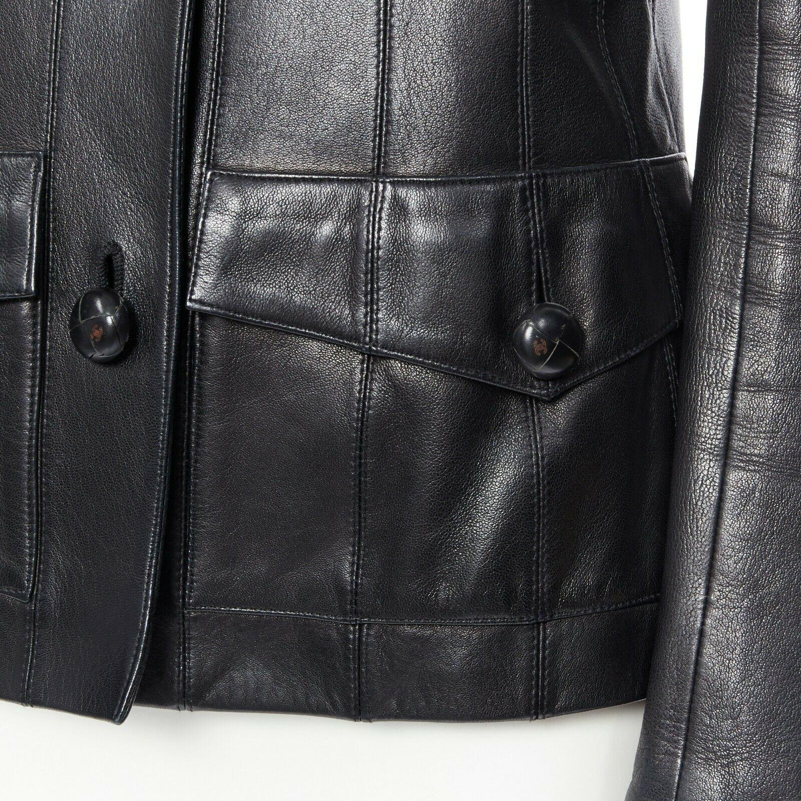 CHANEL 03A LBJ black 4 flap pocket panel constructed leather jacket FR40 1