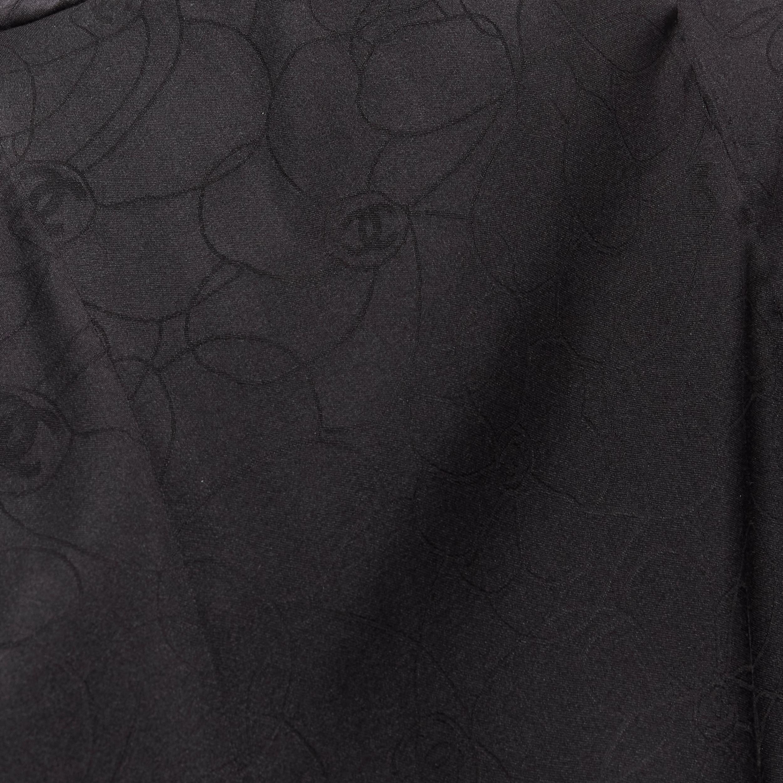 CHANEL 03C black iridscent Camellia motif stand collar boucle tweed jacket FR44  5