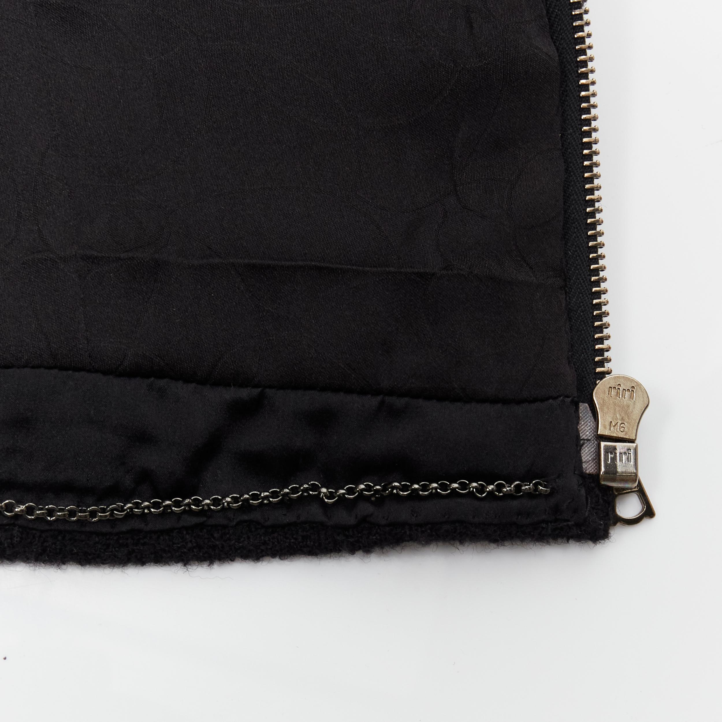 CHANEL 03C black iridscent Camellia motif stand collar boucle tweed jacket FR44  6