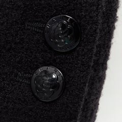 CHANEL 03C black iridscent Camellia motif stand collar boucle tweed jacket FR44