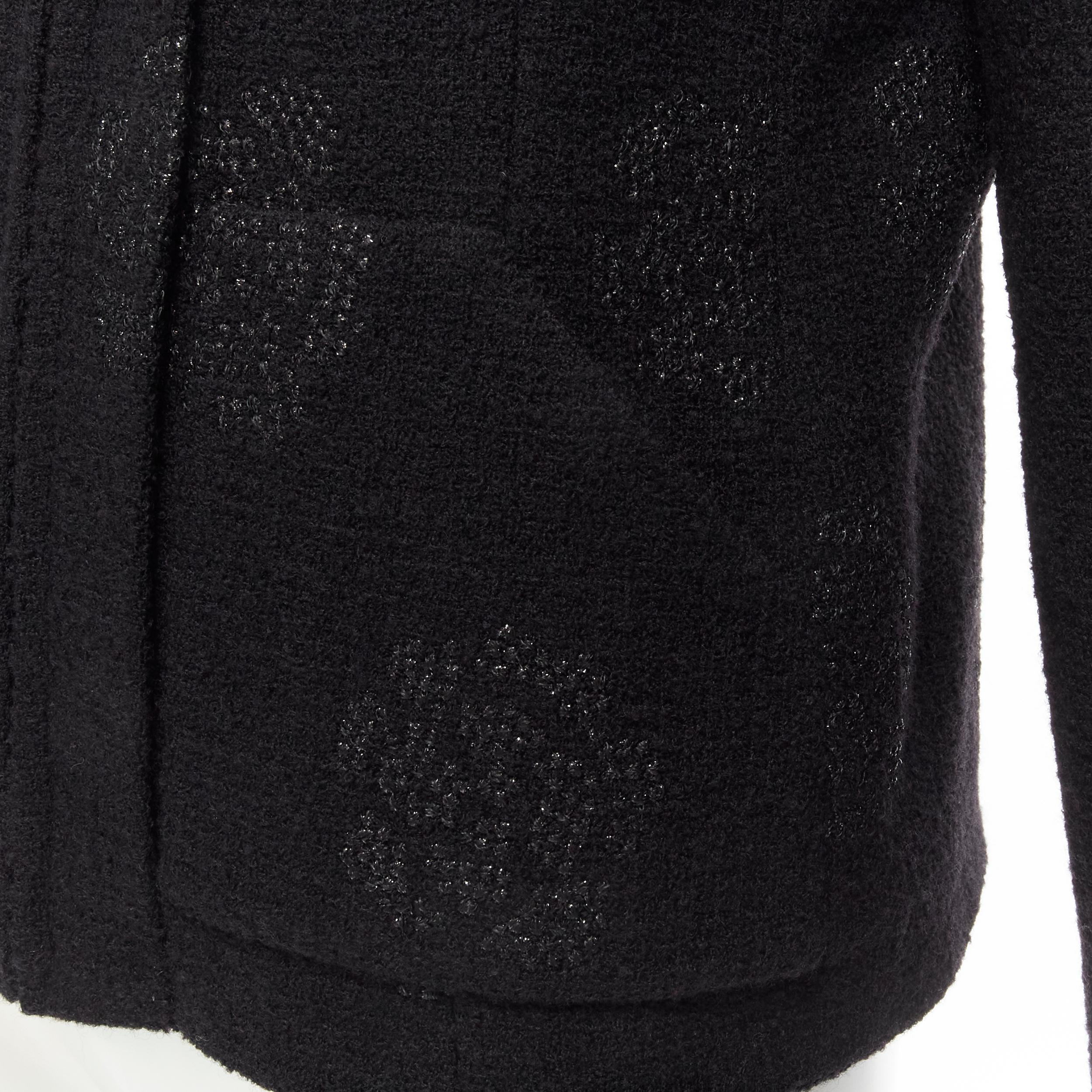 CHANEL 03C black iridscent Camellia motif stand collar boucle tweed jacket FR44  2