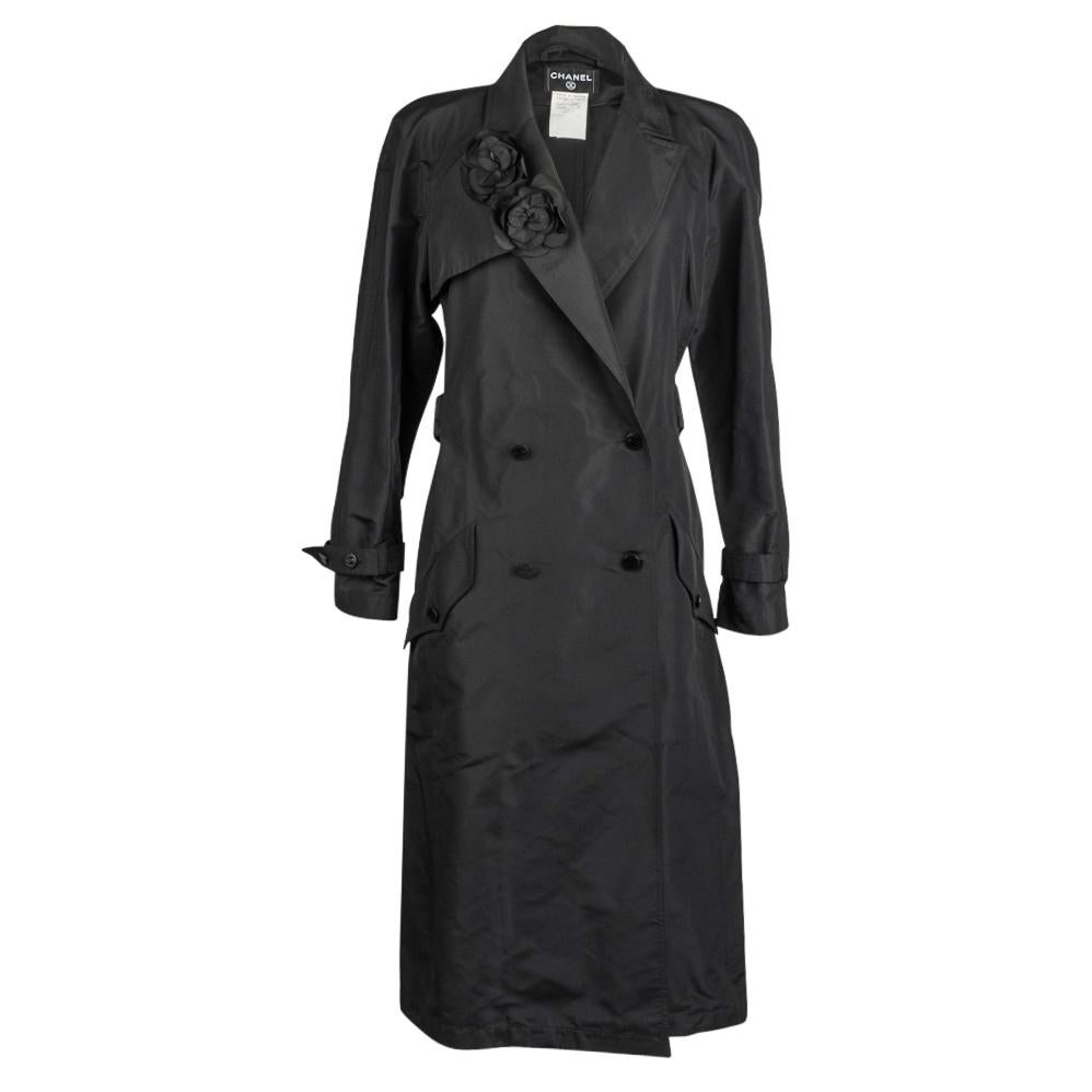 Chanel 03C Coat Trench Style Silk 2 Camellia Pins 42 / 8  2