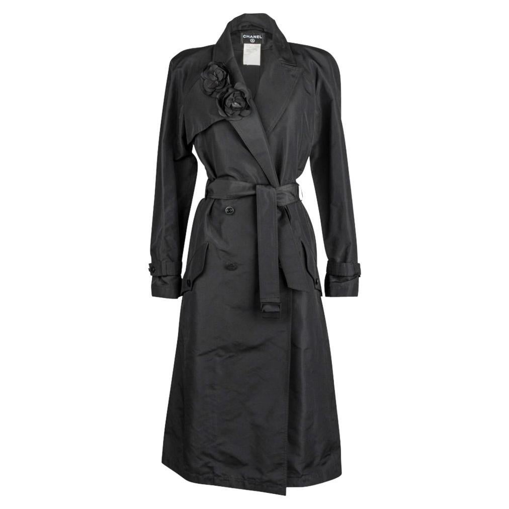Chanel 03C Coat Trench Style Silk 2 Camellia Pins 42 / 8 