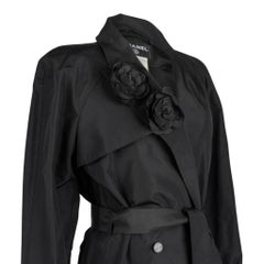 Chanel 03C Trench Coat Silk Two Camellia Pins 42 / 8
