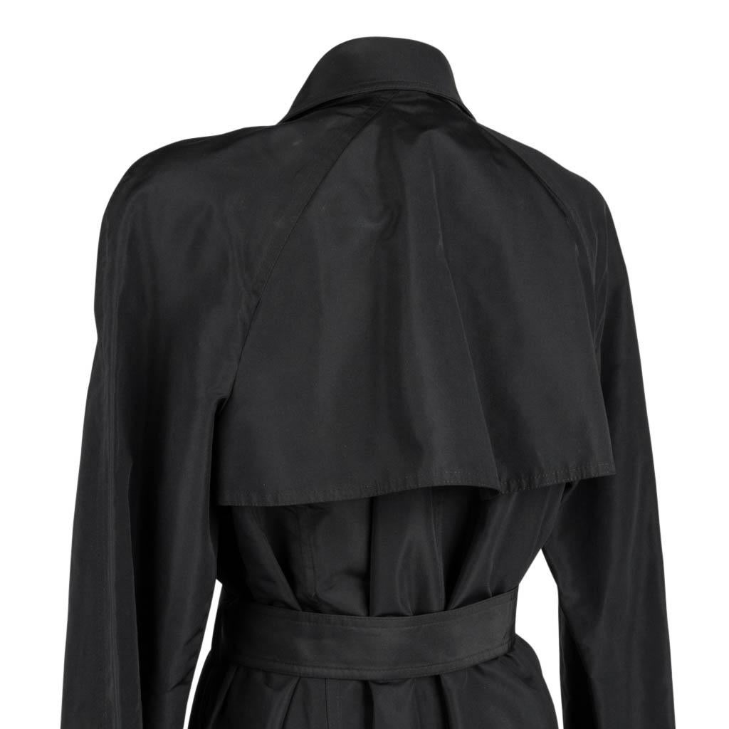 Black Chanel 03C Trench Coat Silk Two Camellia Pins 42 / 8 
