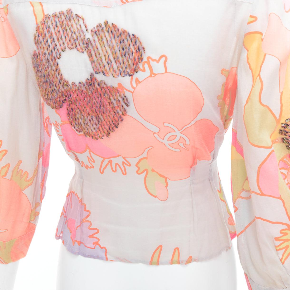 Chanel 03P camicetta crop in cotone con stampa floreale e ricamo, FR36 S in vendita 2