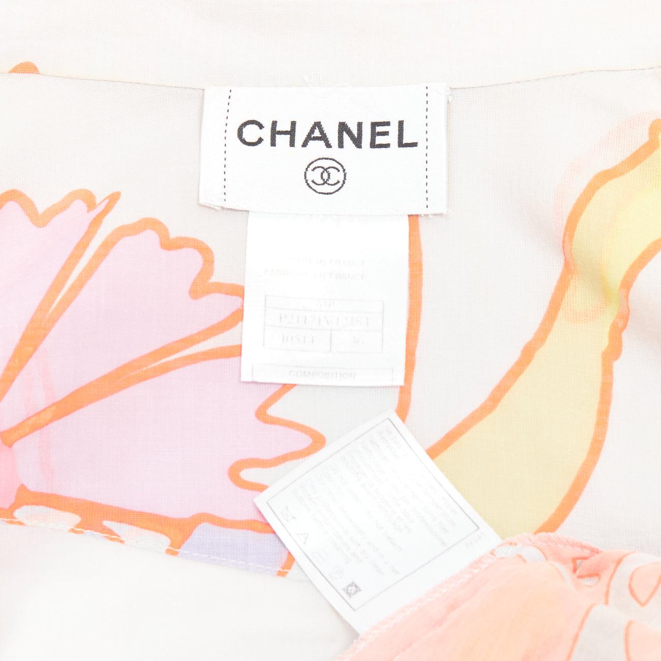 Chanel 03P camicetta crop in cotone con stampa floreale e ricamo, FR36 S in vendita 3