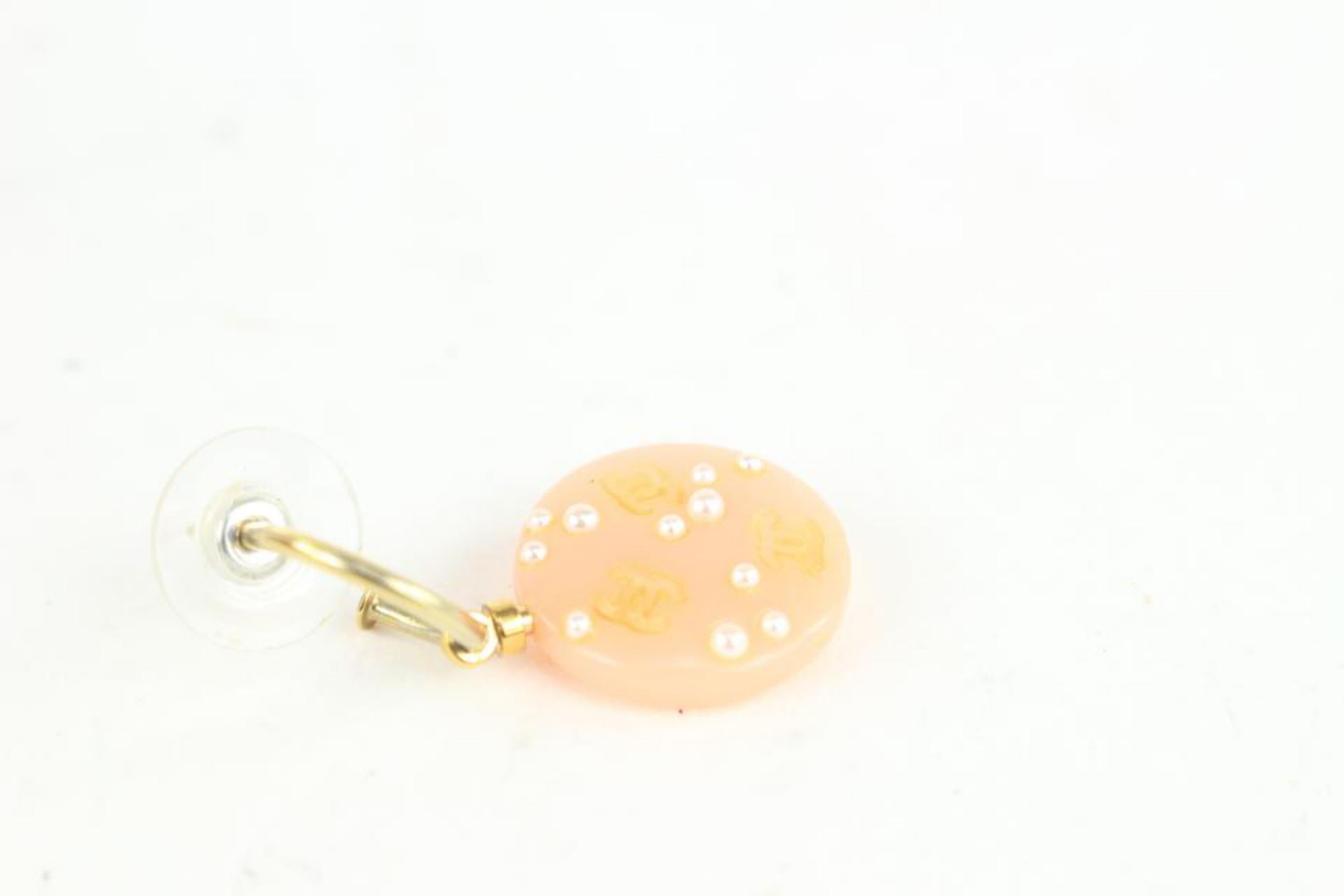 Orange Chanel 03P Pink Pearl CC Pierce Drop Earrings 1014c14 For Sale
