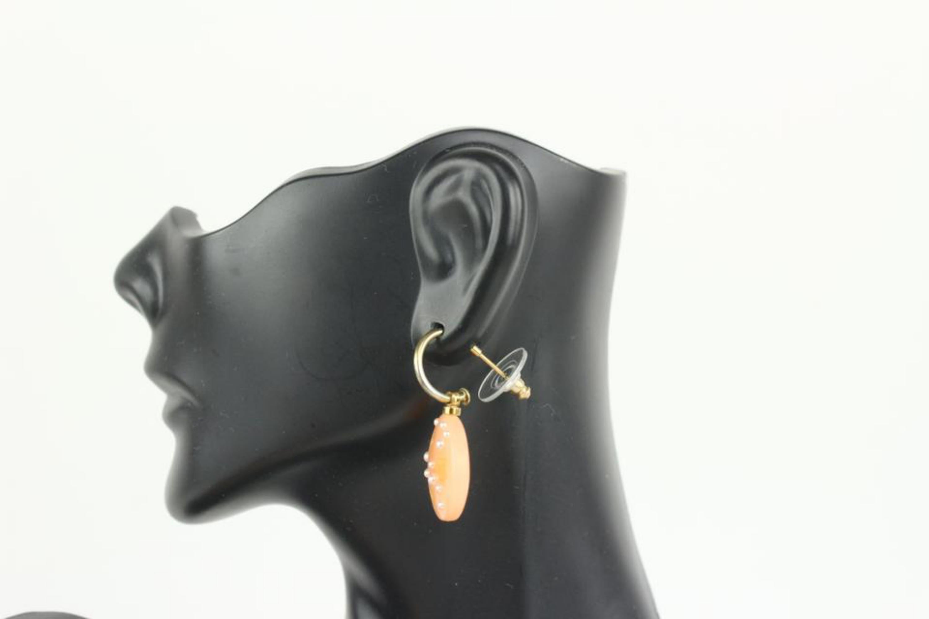 Chanel 03P Pink Pearl CC Pierce Drop Earrings 1014c14 For Sale 2