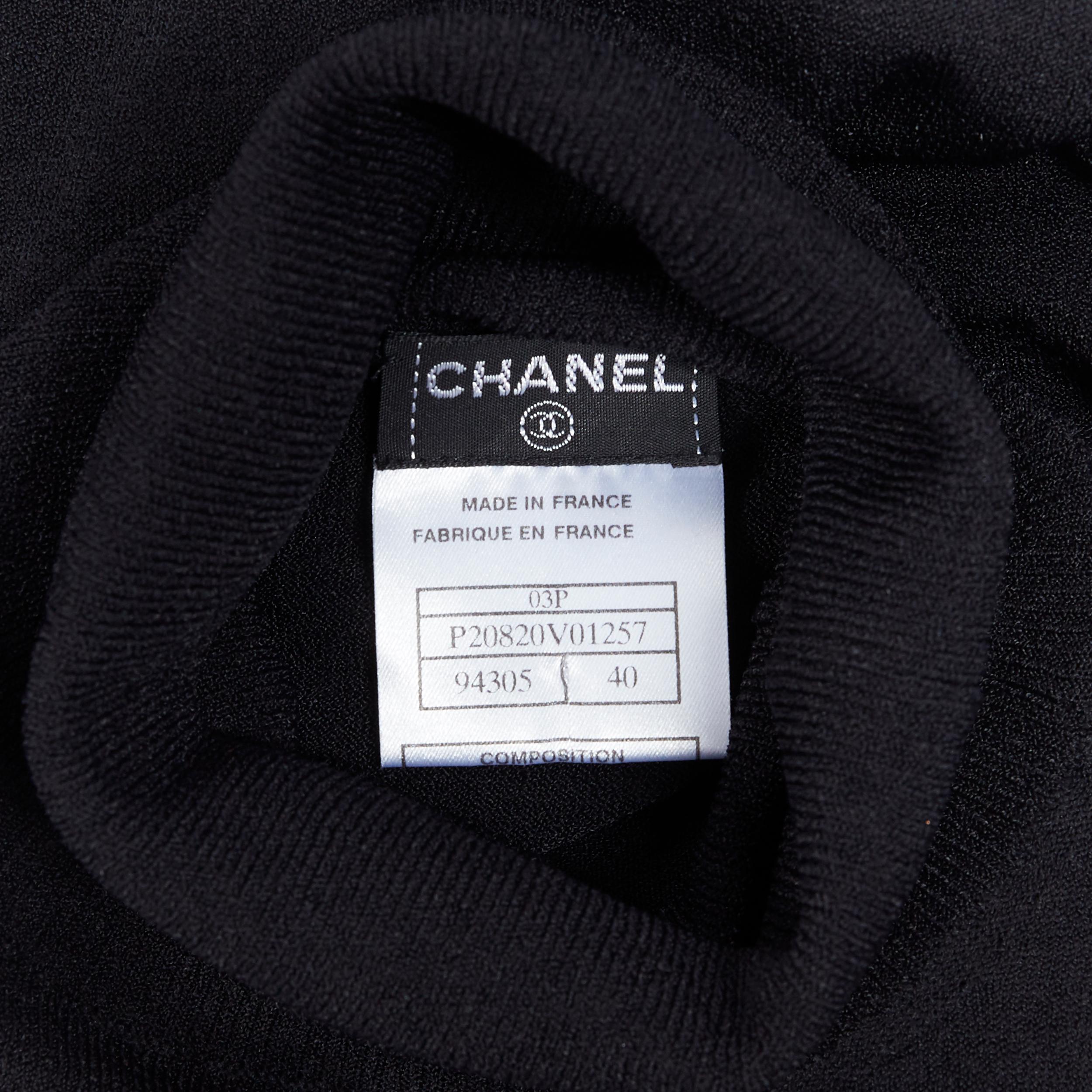 CHANEL 03P viscose knit CC logo front turtleneck 3/4 sleeve sweater top FR40 M 2