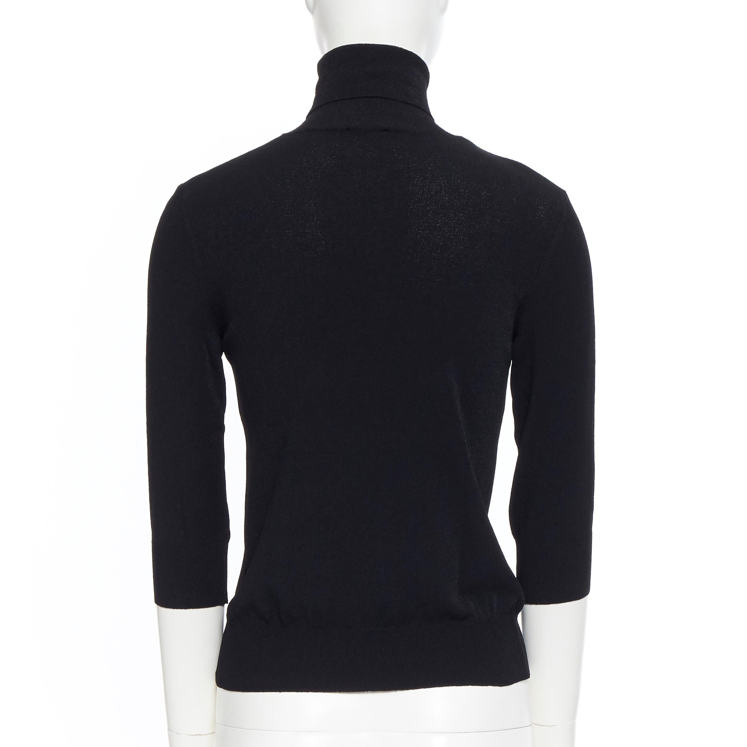 Black CHANEL 03P viscose knit CC logo front turtleneck 3/4 sleeve sweater top FR40 M